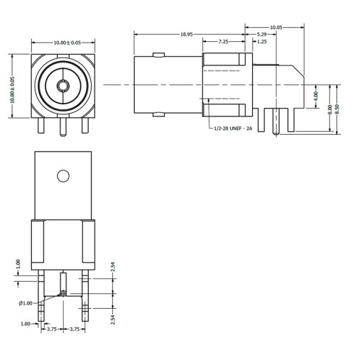 C-SX-085G - PCB Right Angle Mounting BNC Connector with Pathfinder Light Pipe