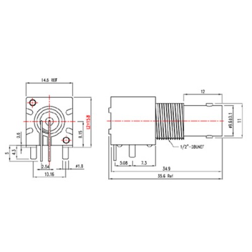 XBL-1021-NGXX - PCB Right Angle Mounting BNC Bulkhead Connector