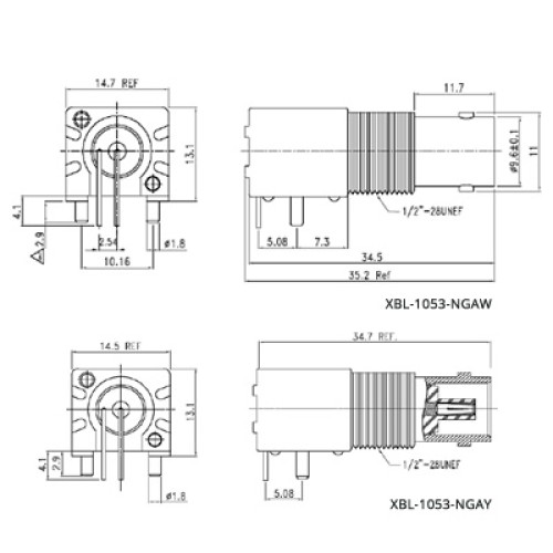 XBL-1053-NGXX - PCB Right Angle Mounted Bulkhead Connector