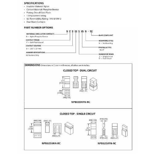 Card Edge Header 1.27mm [.0.50"] Contact Centres Closed Top Jumper